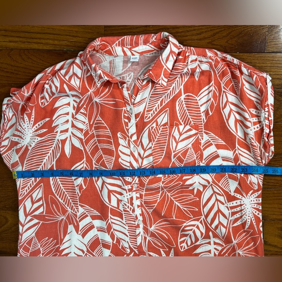 Old Navy Tropical Palm Print Shirt Dress Orange White XL Great Condition - Picture 5 of 9